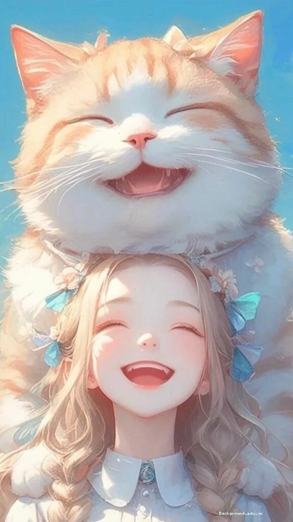 Hình nền cô gái đội mèo cam cười tươi, tạo sự ngộ nghĩnh