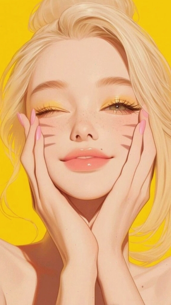 Hình nền cô gái tóc vàng cười rạng rỡ