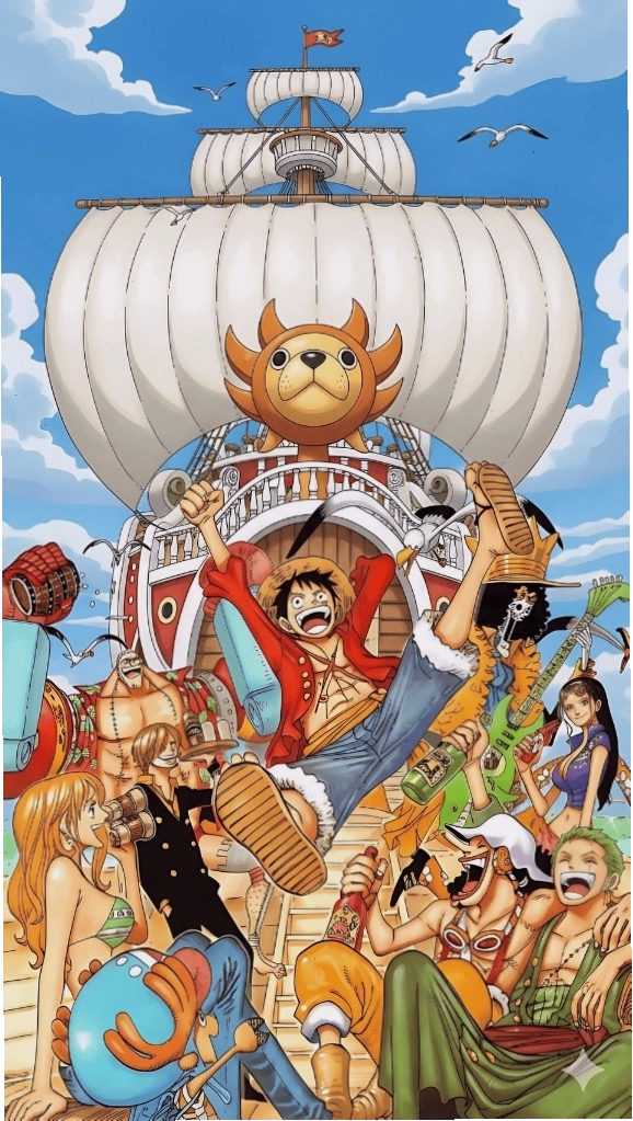 Hình nền điện thoại Luffy với băng Mũ Rơm đoàn kết