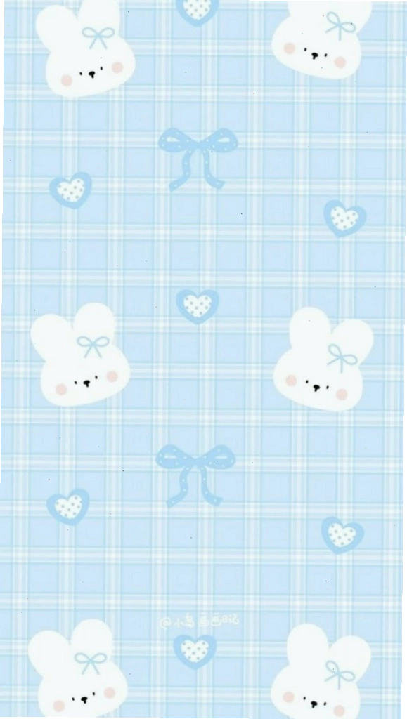 Hình nền điện thoại màu xanh dương với chú gấu đội nơ cute
