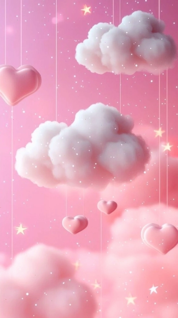Hình nền điện thoại mây hồng mưa tim anime