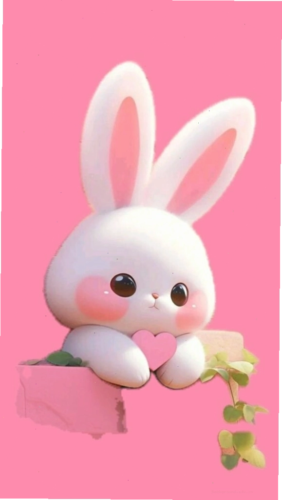 Hình nền điện thoại thỏ trắng ôm quà màu hồng cute