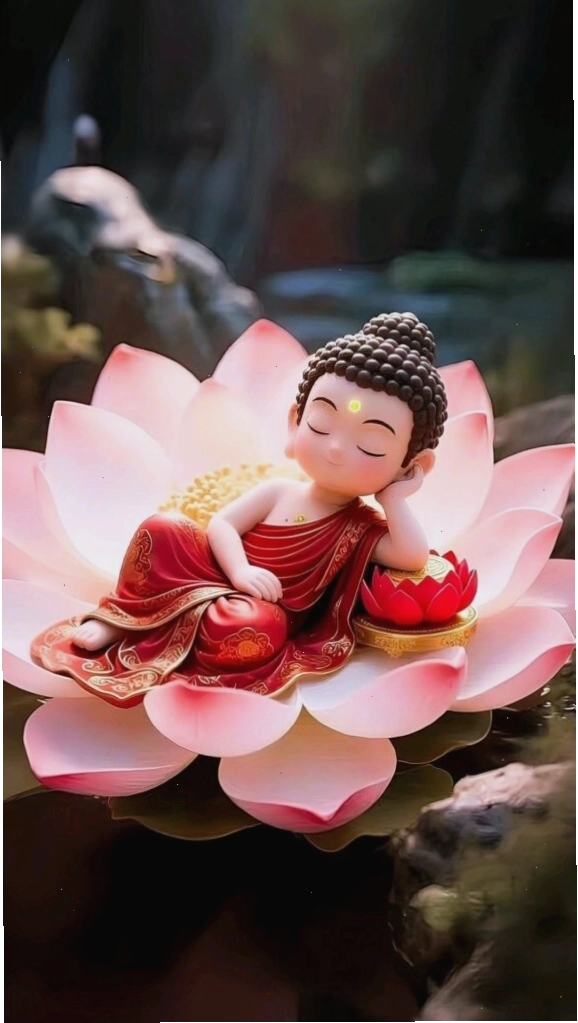 Hình nền điện thoại tiểu hòa thượng ngủ trên đầm sen