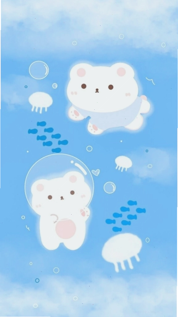 Hình nền điện thoại xanh dương với gấu trắng chibi