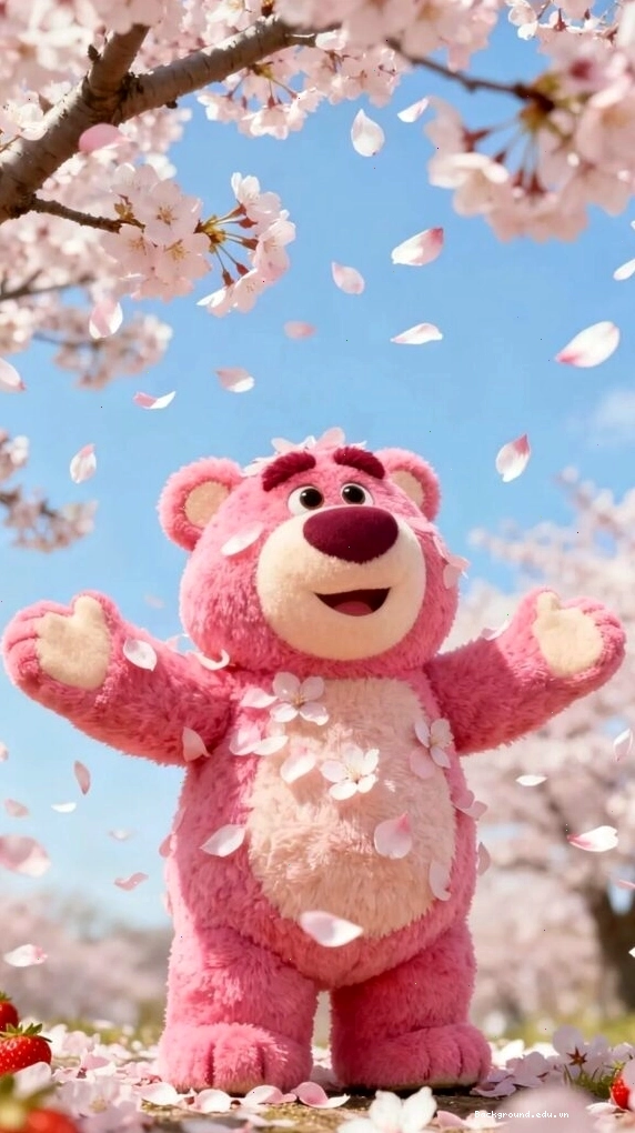 Hình nền gấu cute tung tăng giữa không khí mùa xuân