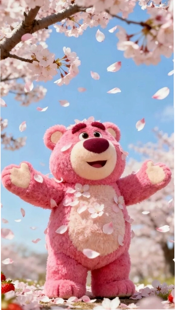 Hình nền gấu cute tung tăng giữa trời xuân