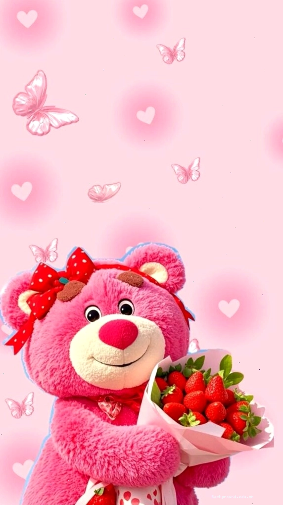 Hình nền gấu dâu ôm hoa tươi cực yêu