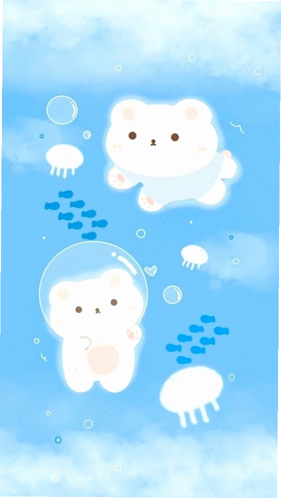 Hình nền gấu trắng trên nền xanh dương dễ thương