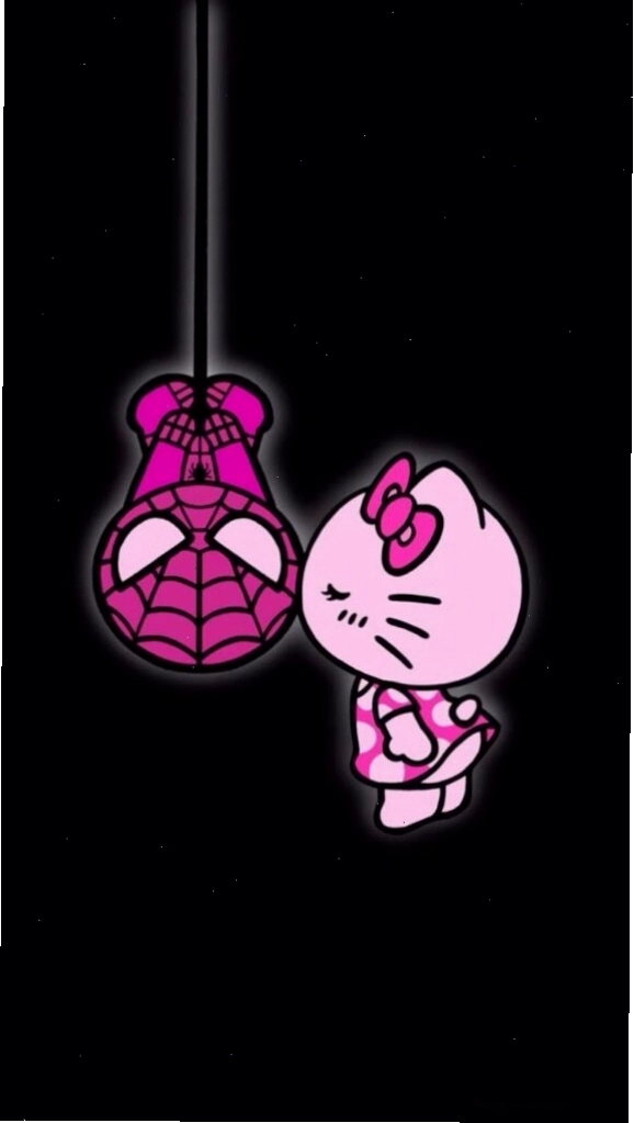 Hình nền Hello Kitty màu hồng bất ngờ hôn Spider Man