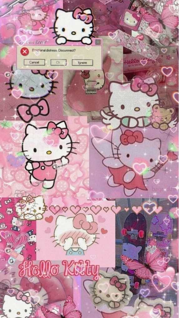 Hình nền Hello Kitty màu hồng với hiệu ứng lung linh, huyền ảo