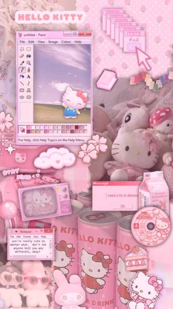 Hình nền Hello Kitty màu hồng với nhiều họa tiết dễ thương