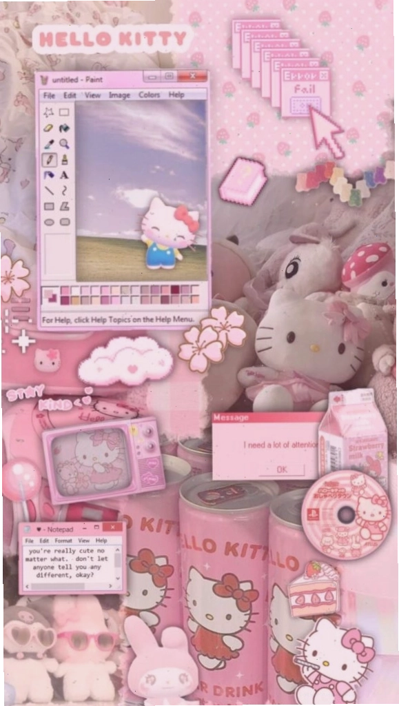 Hình nền Hello Kitty màu hồng với nhiều họa tiết dễ thương trên điện thoại