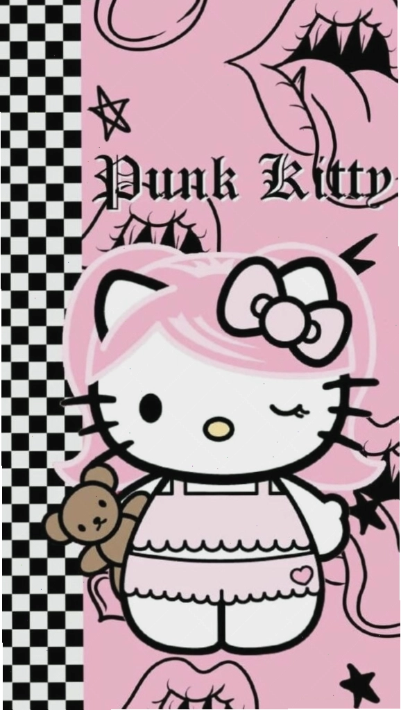 Hình nền Hello Kitty màu hồng y2k ôm gấu