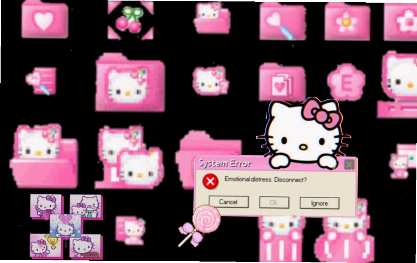 Hình nền Hello Kitty thông báo lỗi Error mang tính hài hước cho điện thoại