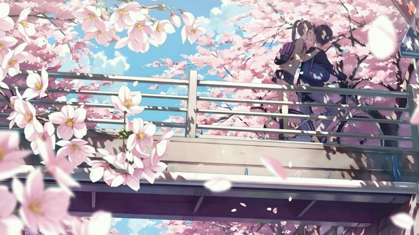 Hình nền hoa anh đào rơi anime lãng mạn
