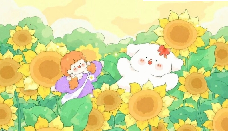 Hình nền hoa hướng dương chibi dễ thương