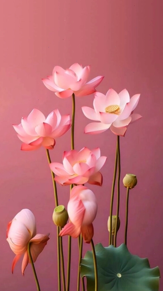 Hình nền hoa sen hồng 3D thuần khiết buổi sớm mai