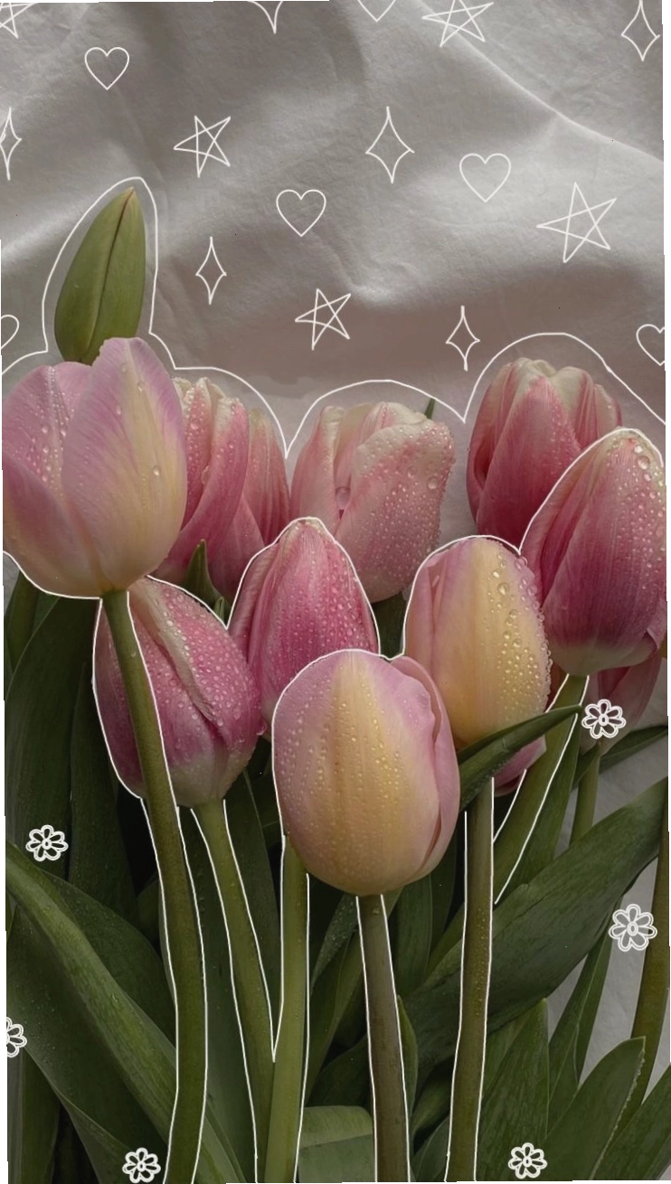 Hình nền hoa tulip chill vẽ với màu sắc tương phản