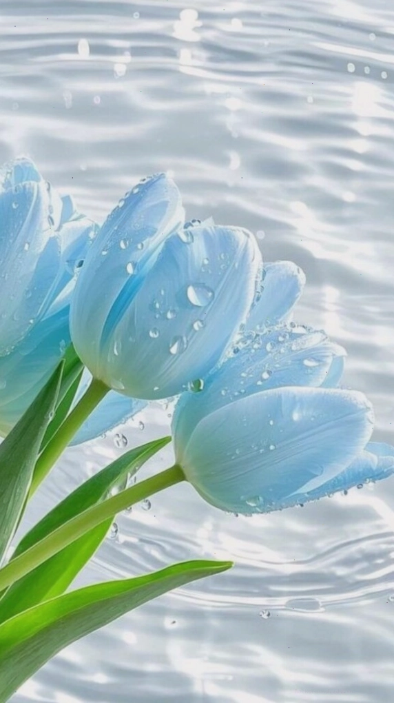 Hình nền hoa tulip xanh dưới làn nước trong cho máy tính