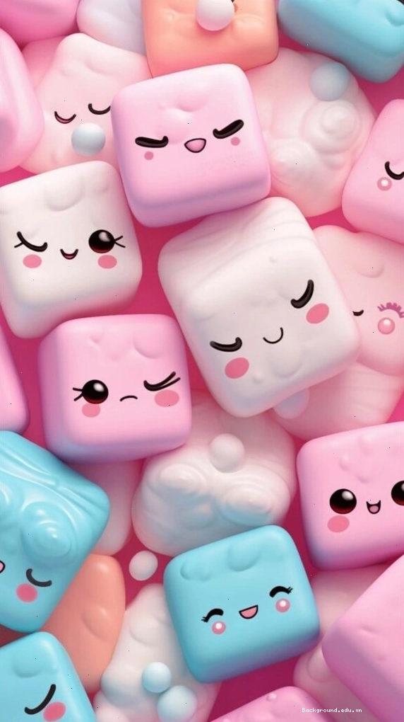 Hình nền màu hồng pastel trơn với bánh kẹo dẻo