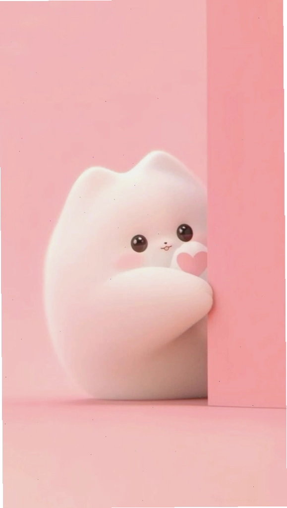 Hình nền màu hồng pastel trơn với hình ảnh chú mèo bông đáng yêu