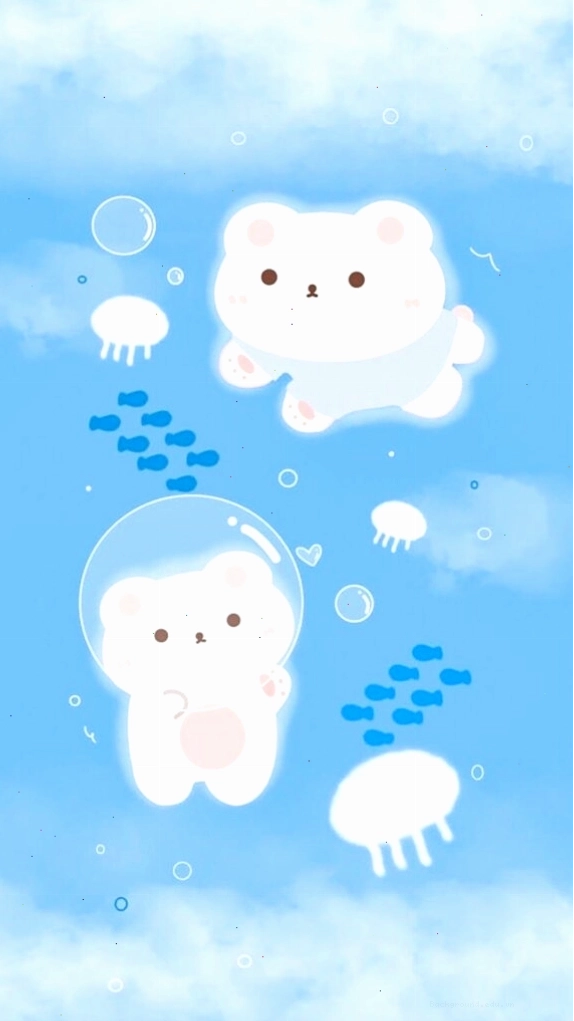Hình nền màu xanh dương pastel với chú gấu trắng dễ thương