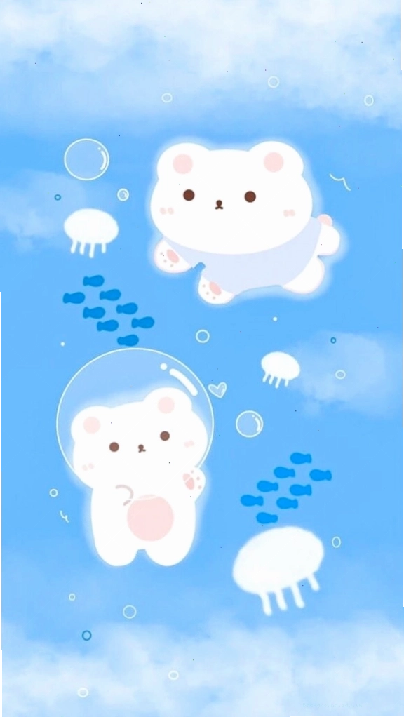 Hình nền màu xanh dương với chú gấu trắng dễ thương