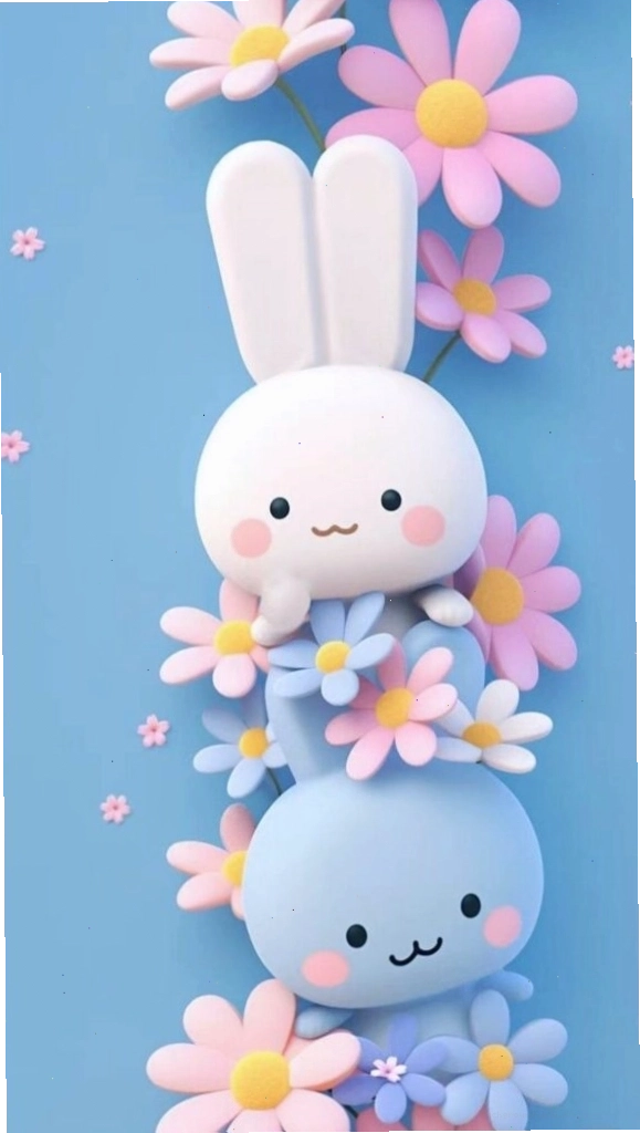 Hình nền màu xanh dương với chú thỏ trắng dễ thương
