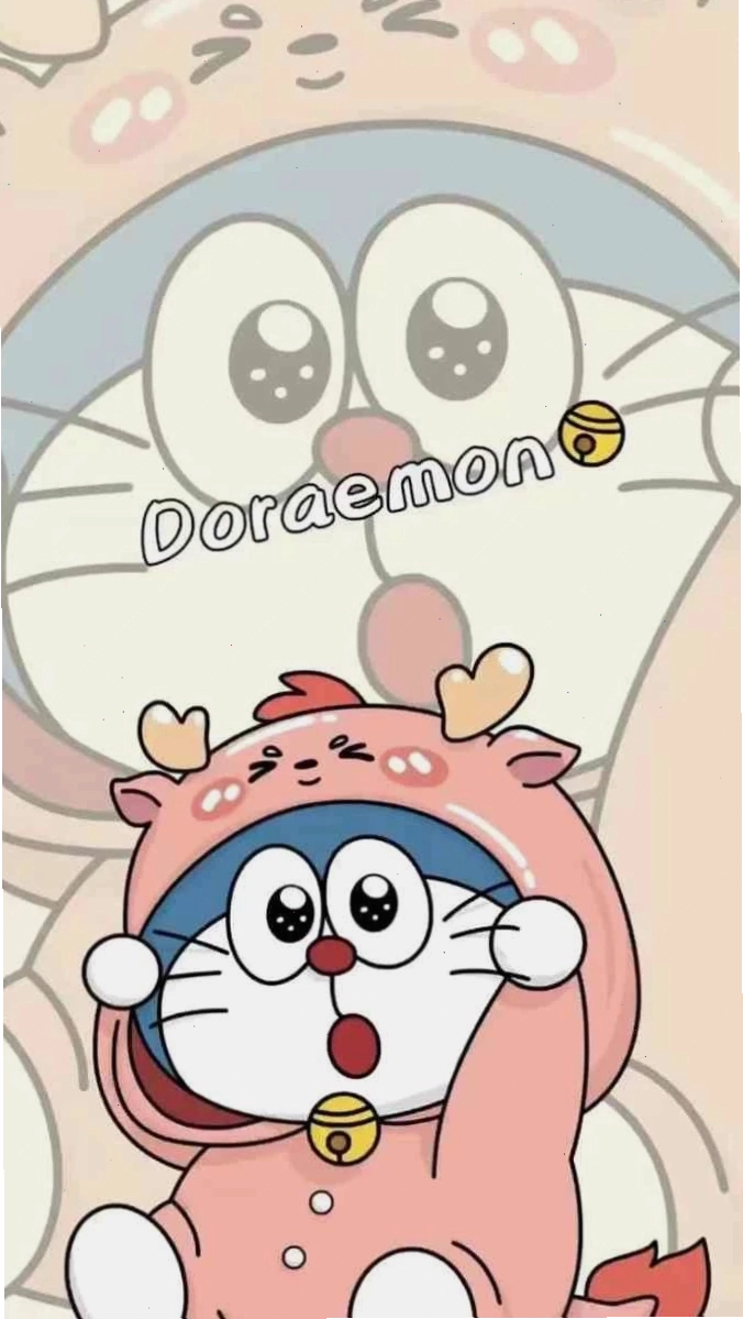 Hình nền máy tính Doremon chibi dễ thương đang vui đùa