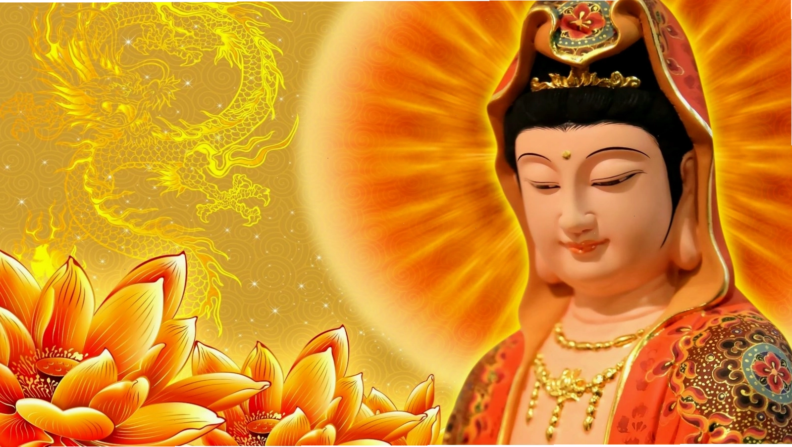 Hình nền Phật giáo với hình ảnh Đức Phật và lá Bồ Đề