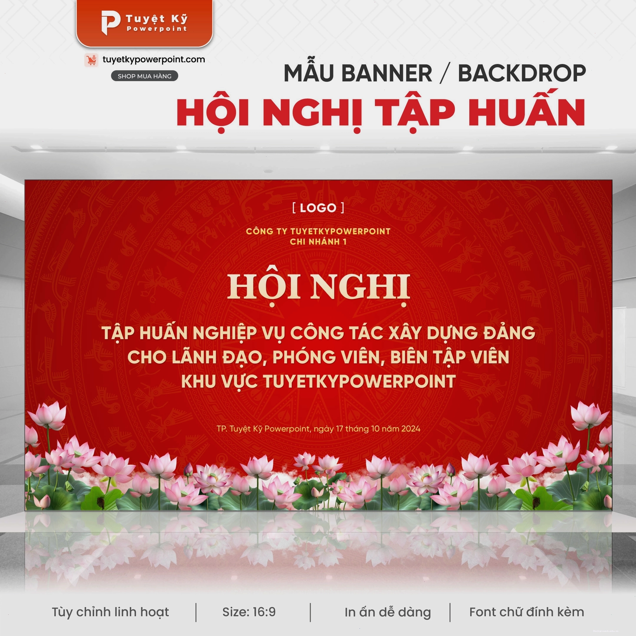 Hình nền powerpoint trống đồng hoa sen đỏ rực rỡ