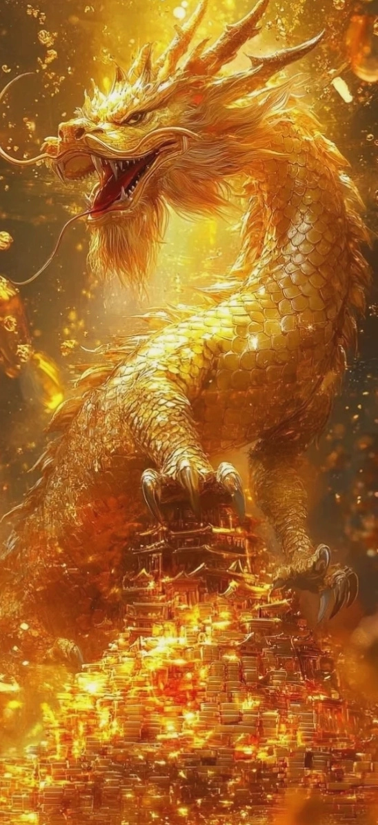 Hình nền rồng 3D màu vàng rực rỡ, uy quyền