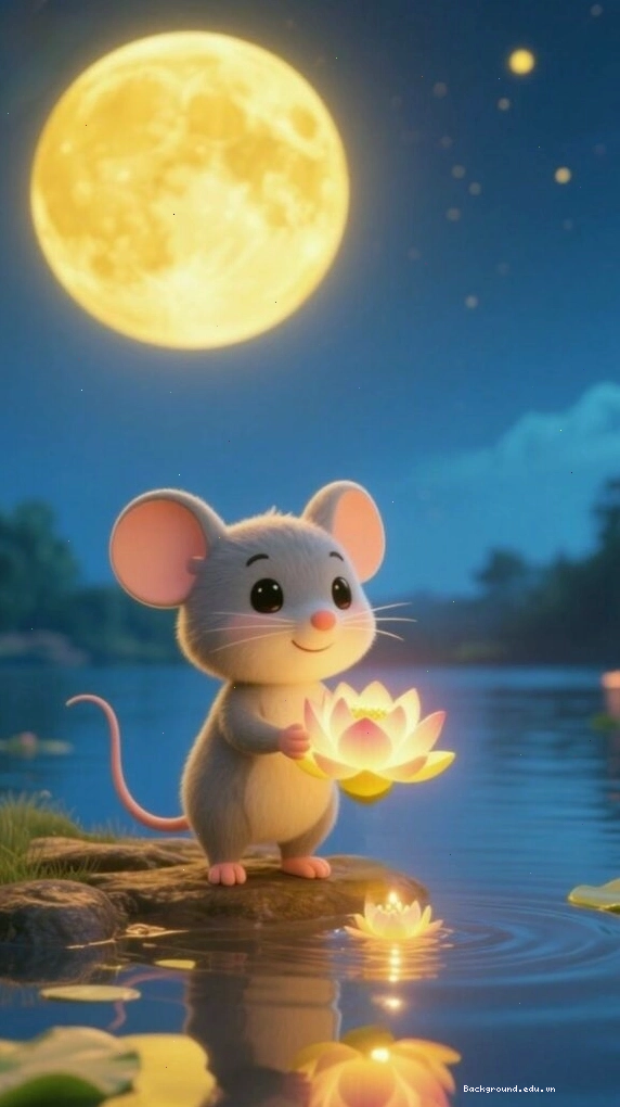 Hình nền tuổi thân chuột nhỏ thả đèn hoa dưới trăng