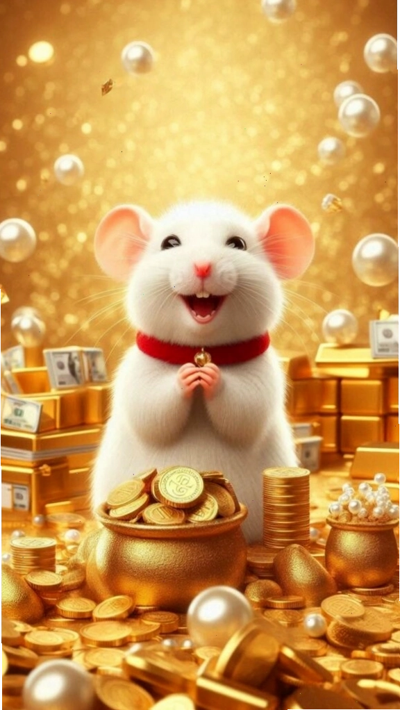 Hình nền tuổi thân Tý dễ thương giữa núi vàng