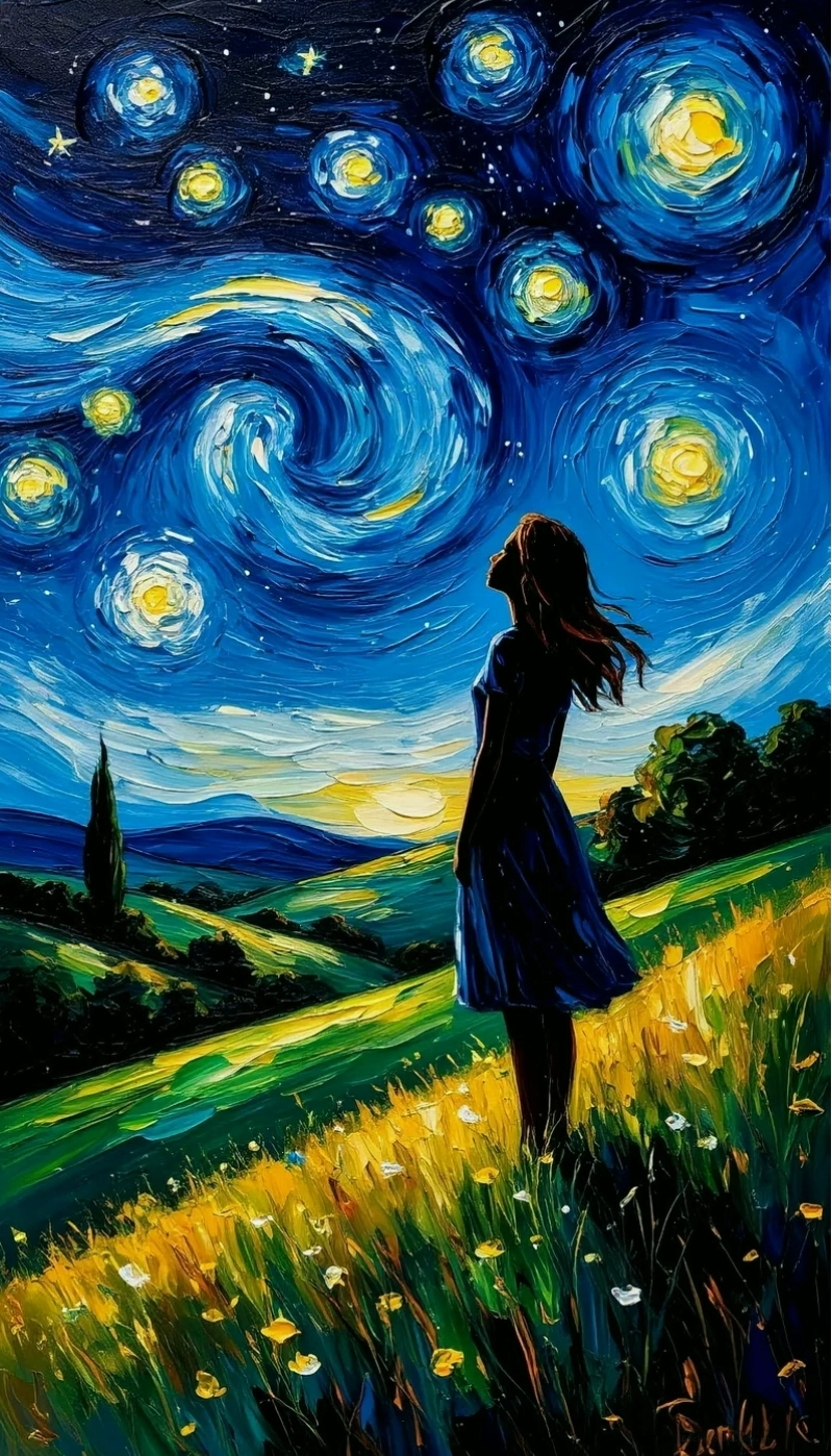 Hình nền Van Gogh tái hiện cảnh làng quê yên bình