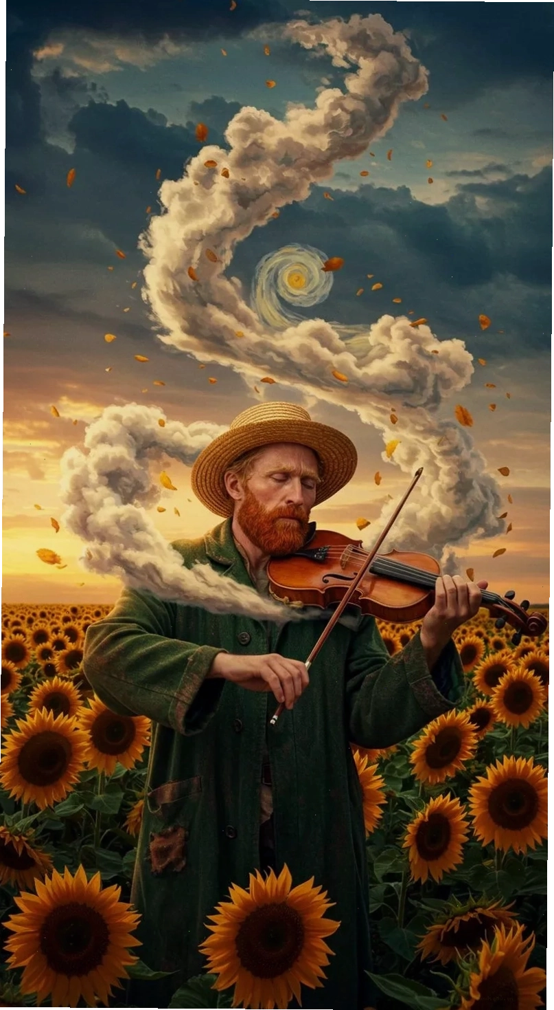 Hình nền Van Gogh với cánh đồng lúa mì và cây bách