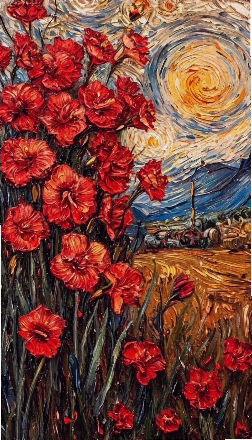 Hình nền Van Gogh với vườn cây ăn trái mùa xuân nở rộ