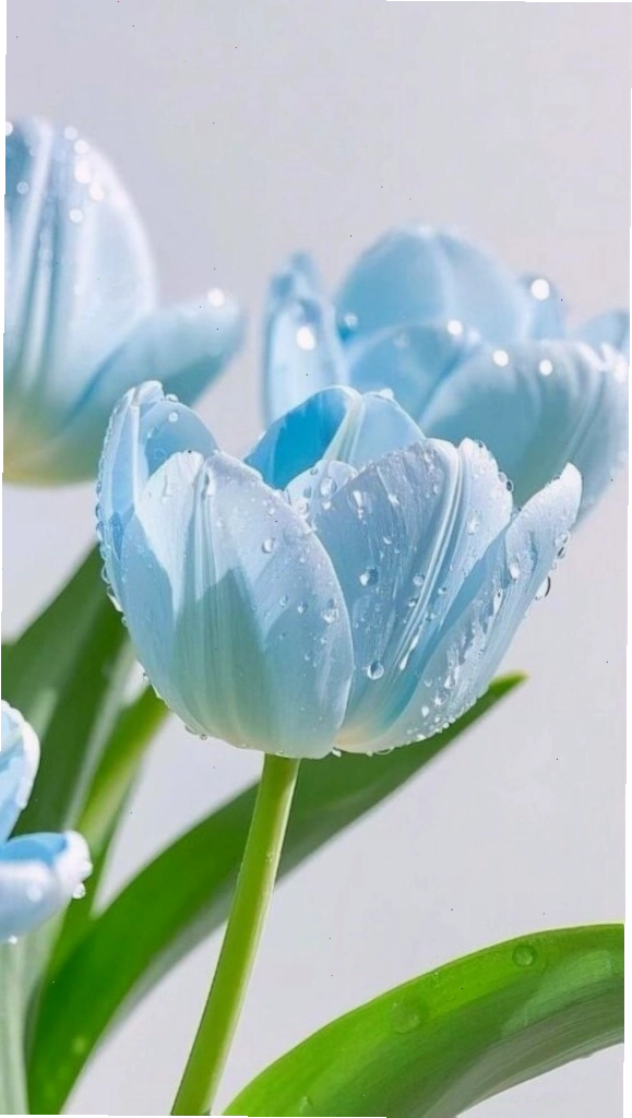 Hình nền với hoa tulip tím và giọt sương