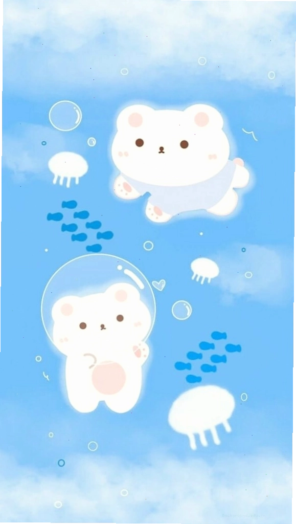 Hình nền xanh dương gấu trắng dễ thương