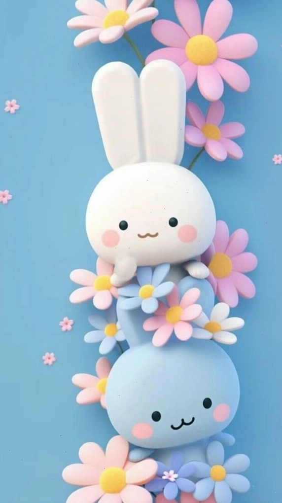 Hình nền xanh dương nhạt với chú thỏ trắng ngồi trên đám mây