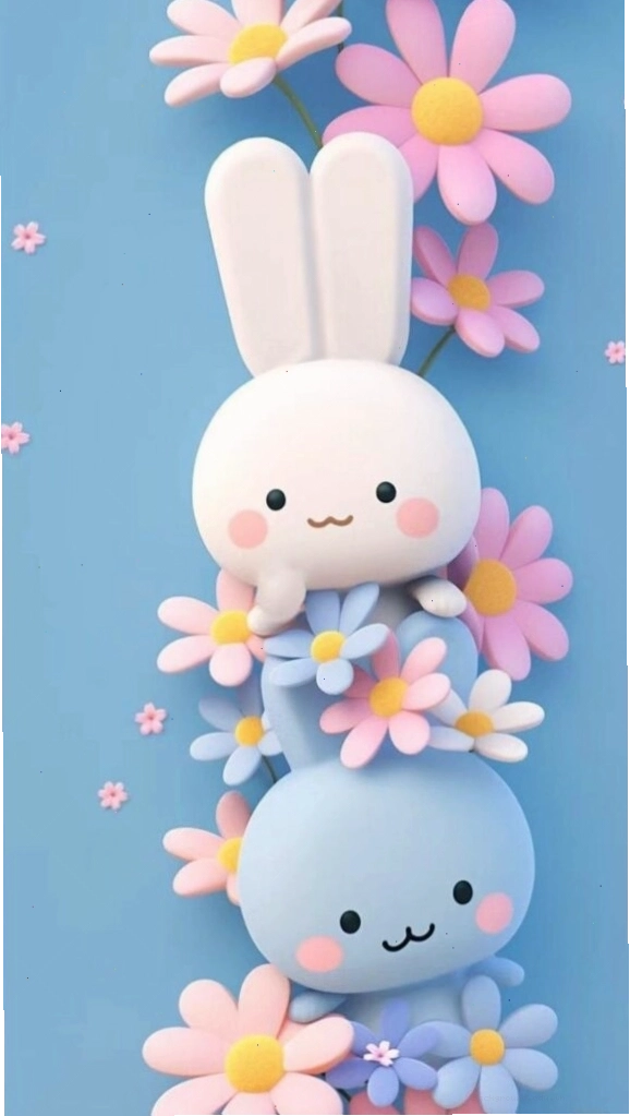 Hình nền xanh dương với chú thỏ trắng cute