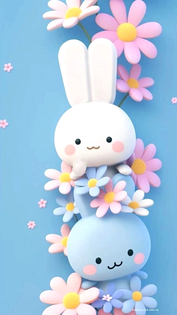 Hình nền xanh dương với chú thỏ trắng dễ thương