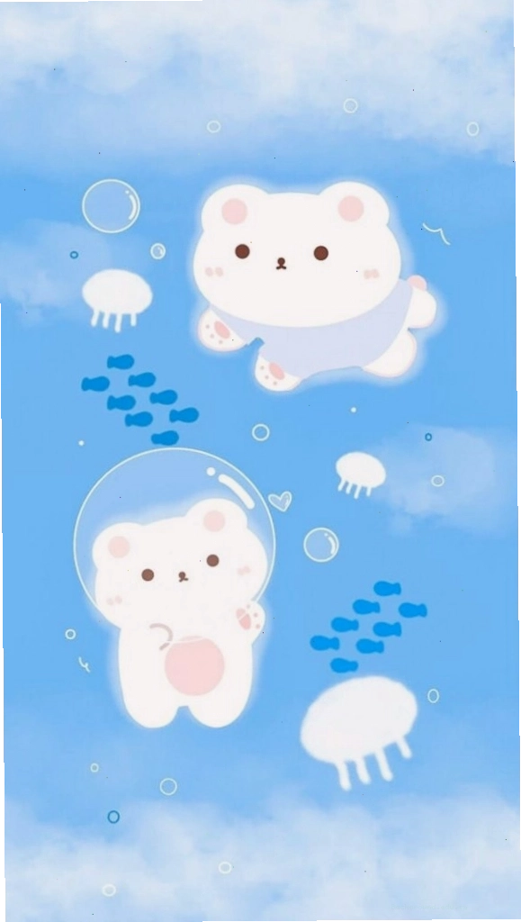 Hình nền xanh dương với gấu trắng dễ thương