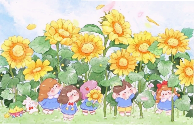 Hoa hướng dương chibi với đôi mắt to tròn