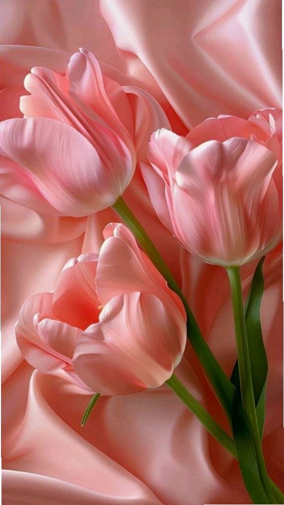 Hoa tulip hồng lụa mềm mại, mang đến cảm giác dịu dàng và lãng mạn