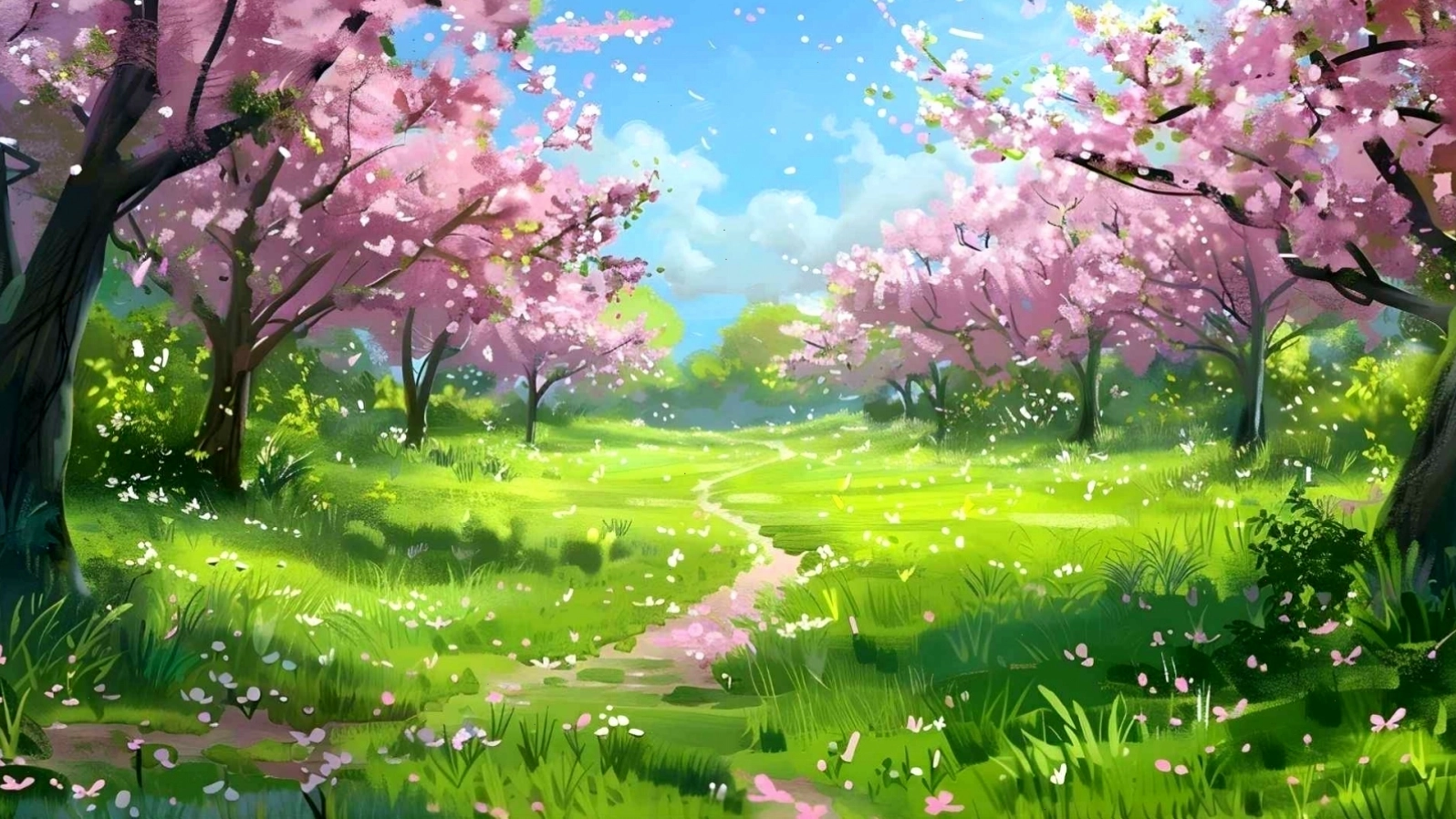 Khu rừng hoa đào huyền ảo theo phong cách anime