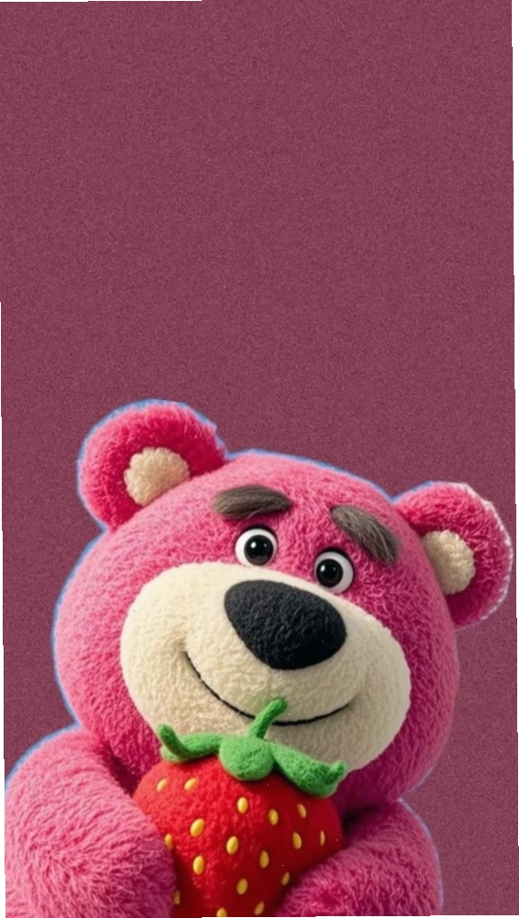 Lotso ôm dâu tây đáng yêu trên nền hồng