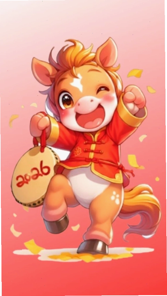 Mã con năng động đón năm mới 2026 với hình nền tết cute