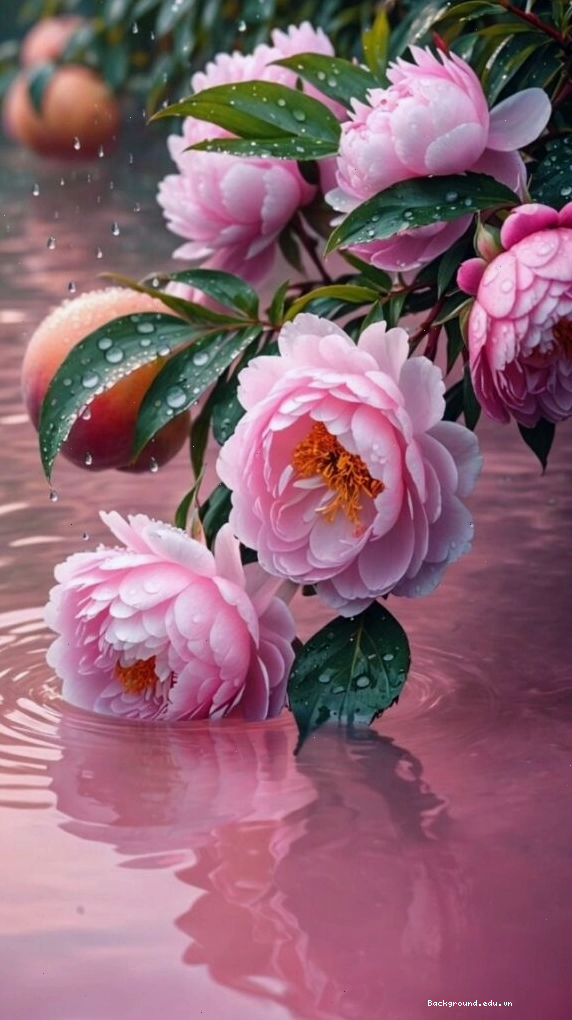 Mẫu đơn hồng dưới mưa xuân
