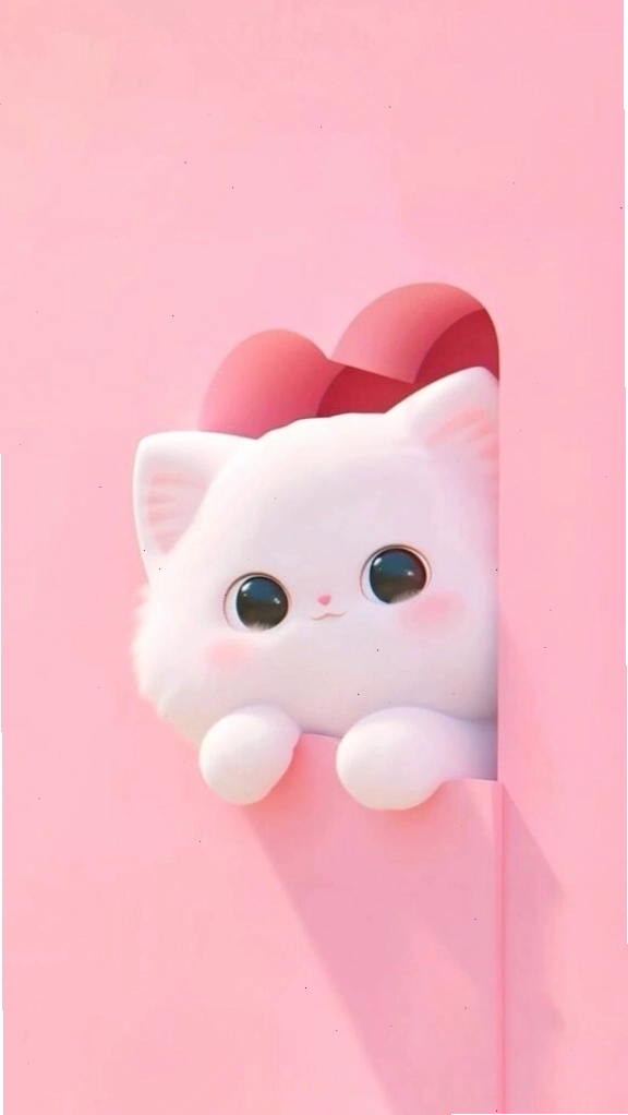 Mèo con lấp ló gửi lời chào ngày mới thật xinh trên nền hồng phấn